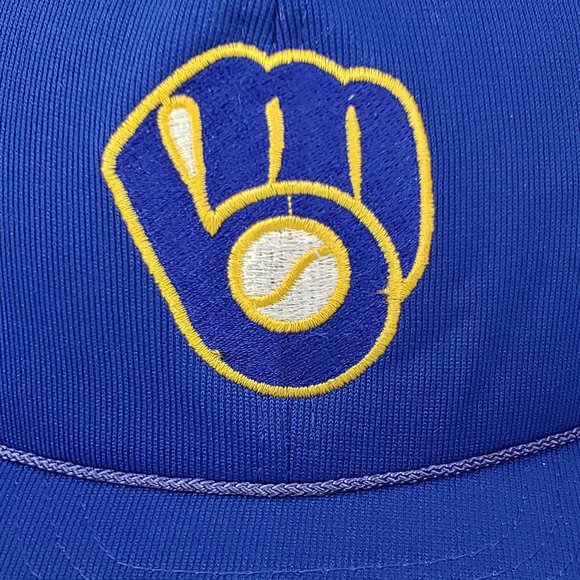 Milwaukee Brewers Hat - Vintage Snapback Trucker Baseball Cap Blue Mesh Rope MLB - Picture 2 of 7